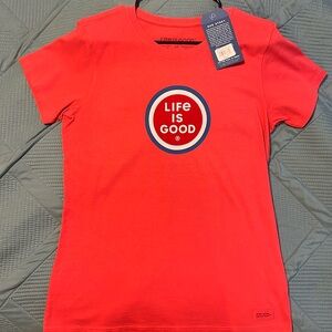 NWT Life is Good, red-white-blue coin, ladies size medium, crusher tee